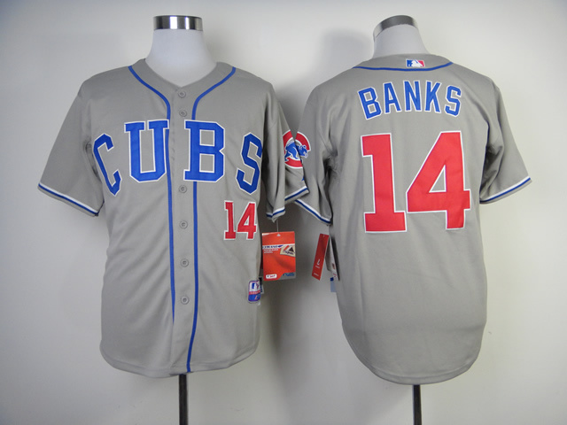 Men Chicago Cubs 14 Banks Grey CUBS MLB Jerseys